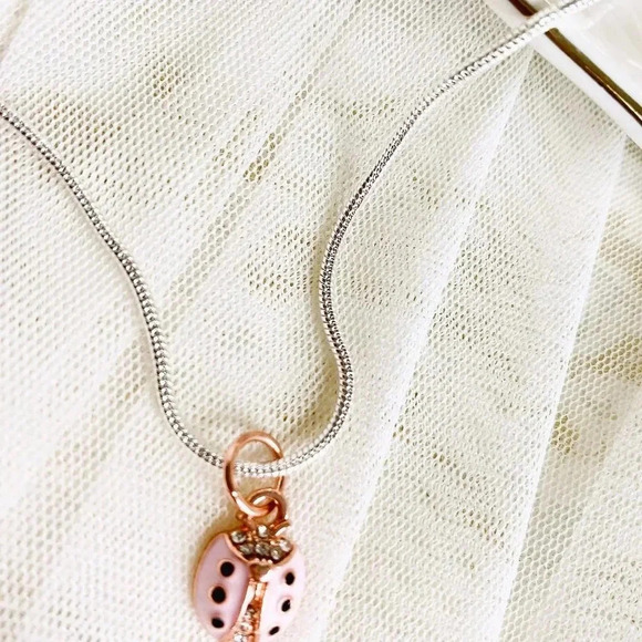 Cute Pink LadyBug Rose Goldplated Pendant Silver plated Necklace 18" - Picture 4 of 10